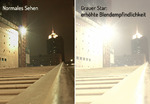 Vergleich: Normales Sehen und erhöhte Blendempfindlichkeit bei Grauem Star (Katarakt) · Bild: SMP media